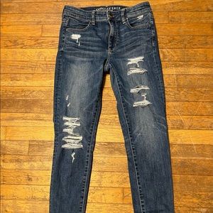 American Eagle Super Stretch Hi Rise Jeggings, Slightly Ripped, Size 8.